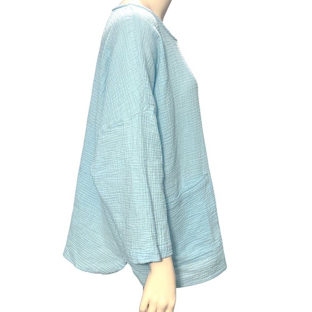 CCC Light Blue Cotton Boxy Top All Cotton Front Pockets Long Sleeve Blouse Large - Picture 4 of 7